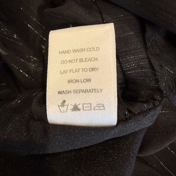 Lovers & Friends Georgie Star Bright Blouse Chiffon Ruffle Black Gold Size Small - Picture 8 of 11